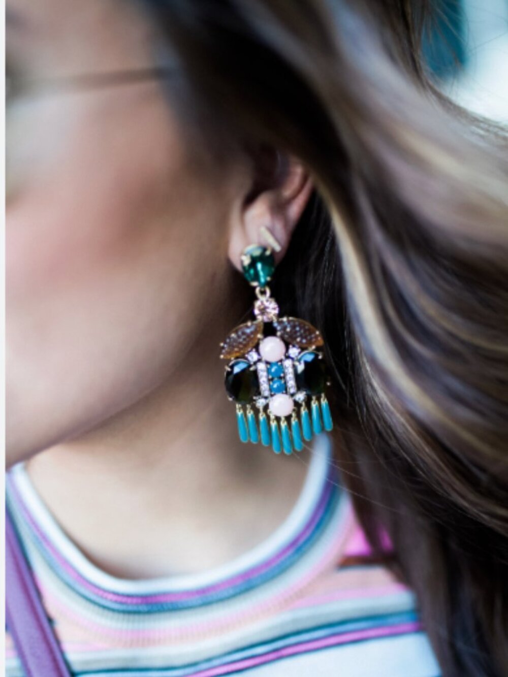 J. Crew turqouise brown dangle statement earrings 2016
